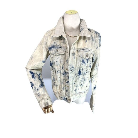 Free People Jean Jacket Acid Wash Tie Dye Denim S Cream Blue Rumor Jones - Picture 14 of 16
